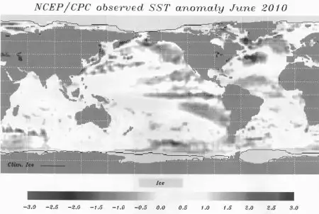 Graph NCEP/CPC observed SST anomaly june 2010