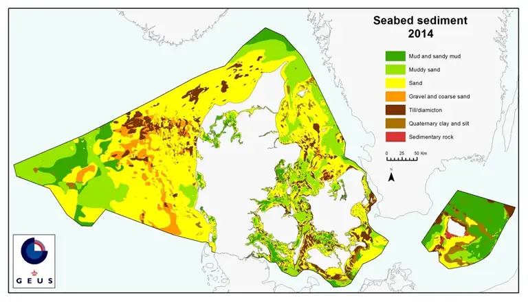 The seabed sediments in Denmark